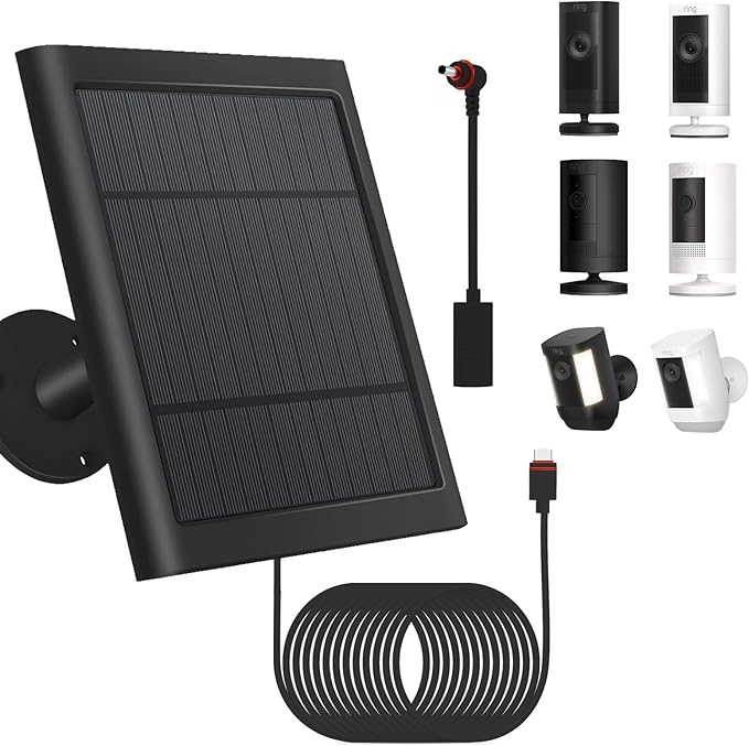 1 Pack - Solar Panel for Ring Security Camera Spotlight Cam Plus/Pro(Battery) Stick Up Cam/Pro Wireless Outdoor with 10FT/3M Long Cable Dustproof Waterproof BK by Fehuatenda