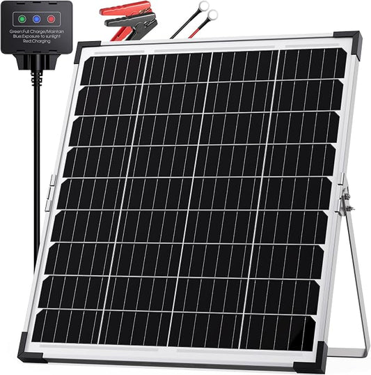 30W 12V Solar Battery Charger & Maintainer, Waterproof Trickle Charging Kit with IP68 Intelligent Controller, High-Performance Tempered Glass, for Car, RV, Marine, Camper and Trailer by Callsun