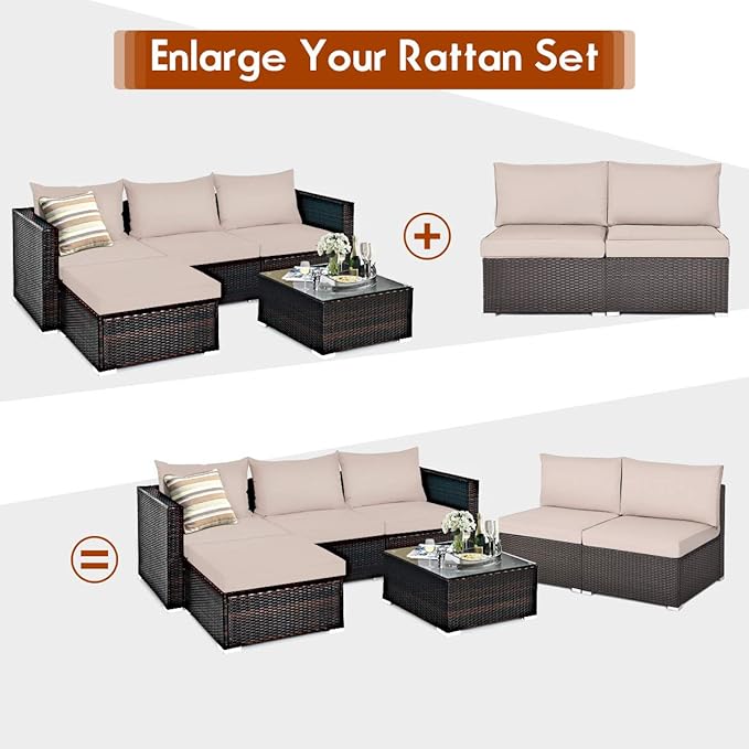 Tangkula 2 PCS Outdoor Wicker Armless Sofa, Patio Rattan Sectional Sofa Set w/2 Thick Seat Cushions and 2 Back Cushions, Additional Seats for Balcony Garden Patio Poolside (Black)