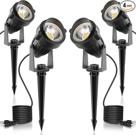 L LOHAS LED Landscape Lighting Outdoor, Spotlights for Yard Pathway Garden IP66 Waterproof, Dusk to Dawn Light Sensor, 120V 5W 450LM Yard Flood Light with 3-Plug, 3000K Warm White, UL Listed, 4Pack