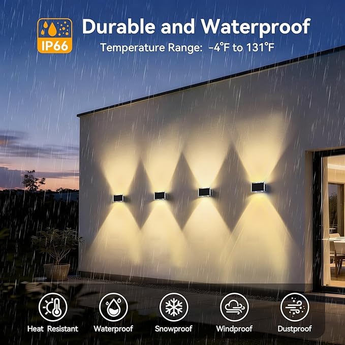 TECKNET Solar Fence Lights, Up Down Lights & 200°Wide Lighting, 8 Modes RGB Color Changing, 6 Pack, IP66 Waterproof Dual-Lens LED Decorative Lights for Wall/Garden/Fence/Patio/Backyard