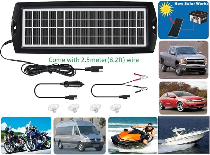 Sunway Solar Car Battery Trickle Charger & Maintainer 5W Solar Panel Power 12V Charger kit Portable Waterproof for Automotive RV Marine Boat Truck Motorcycle Trailer Tractor Powersports Snowmobiles - Image 3