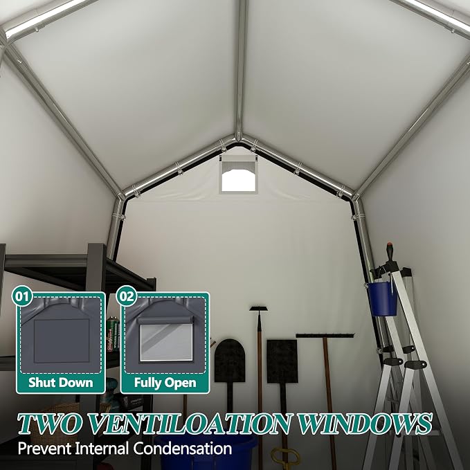 GARTOO 7' x 12' Outdoor Storage Shed- Heavy Duty Storage Shelter Tent with Roll-up Ventilated Door, Portable Garage Zipper Storage shed for Bike, ATV, Motorcycle Shelter, Gray - Image 6