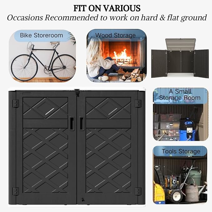 ZZM Large Outdoor Storage Shed, 48 Cu Ft Resin Versatile Storage Cabinet for Patio Accessories, Trash Cans & Garden Tools, Durable Horizontal Storage Box with Lockable Lid (Black) - Image 8