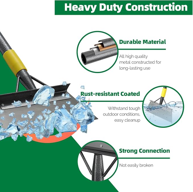 Floor Scraper Long Handle - Ice Removal Tool, Multifunctional Garden Cleaning Flat Shovel, 60" Weed Scraper Heavy Duty Sharp Blade for Lawn Edging,Sidewalk Weeding,Driveway Steps Snow Shovel - Image 5