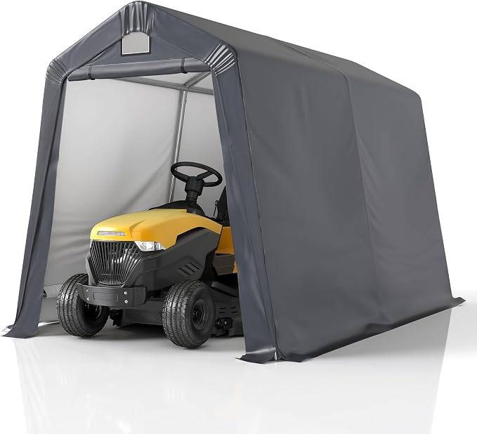 GARTOO 7' x 12' Outdoor Storage Shed- Heavy Duty Storage Shelter Tent with Roll-up Ventilated Door, Portable Garage Zipper Storage shed for Bike, ATV, Motorcycle Shelter, Gray by GARTOO
