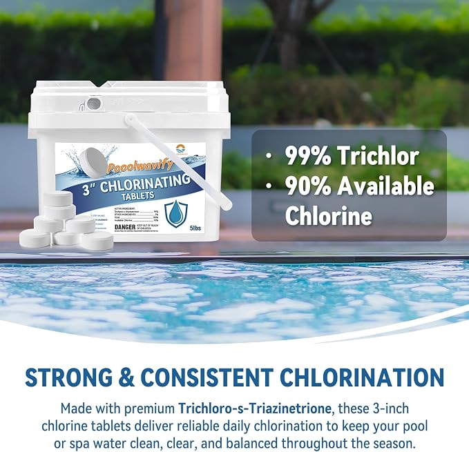 3 Inch Chlorine Tablets for Swimming Pools & Spas | 90% Available Chlorine Trichlor Pool Tablets | Long-Lasting Slow Dissolving Sanitizer for Clean & Clear Water (3inch-5Lbs) - Image 7