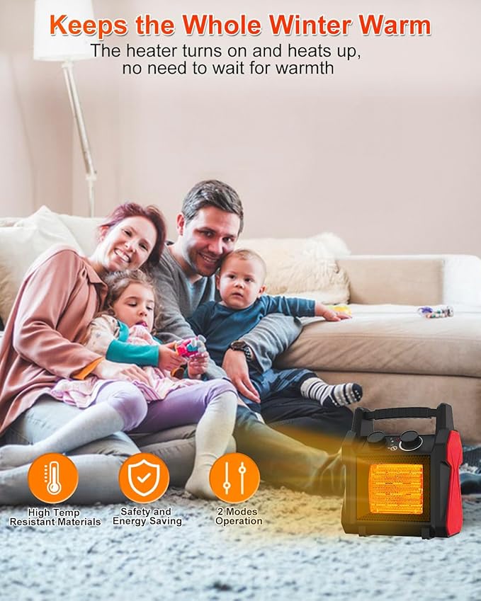 AgiiMan Outdoor Heater for Patio, 1500W Portable Electric Heater with Tip-Over & Overheat Protection, Space Heaters with 3 Heating Modes and Quiet Fan for Garage, Greenhouse, Indoor Outdoor Safe Use