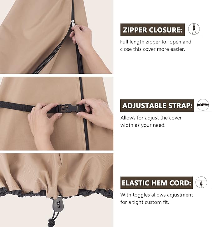 ULTCOVER Patio Parasol 600D Waterproof Outdoor Market Umbrella Cover - Fits Market Umbrella 7-10 Feet - Image 4