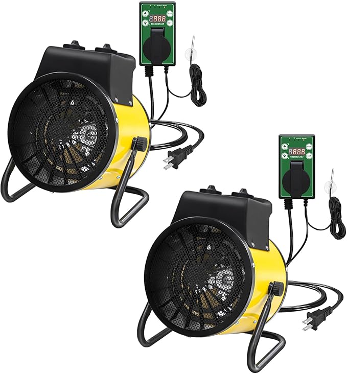 EAGLE PEAK 1500W Greenhouse Heater, Electric Space Heater with Thermostat for Greenhouse, Grow Tent & Small Workshops, IPX4 Water Resistant Radiant Heat, 2 Pack, Yellow