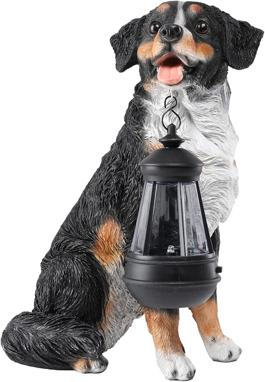 Afirst Dog Garden Statue - Outdoor Decor with Solar Lantern Valentine's Day Gift Lovely Bernese Mountain Dog Figurine Patio Lawn Yard Art Ornaments Housewarming Gift