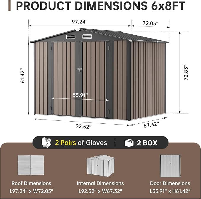 Metal Storage Shed & Outdoor Storage, Outdoor Steel Storages Shed with Sloping Roof, Utility and Tool Garden Sheds for Backyard Patio Lawn - Image 2