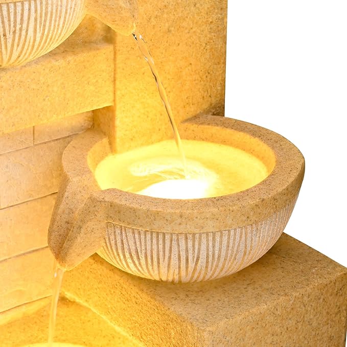 31.89" Outdoor Garden Water Fountain with Lights 4 Tiers Cascading Large Waterfall Floor Standing Fountain for Patio, Backyard, Deck, Porch and Home Art Decor