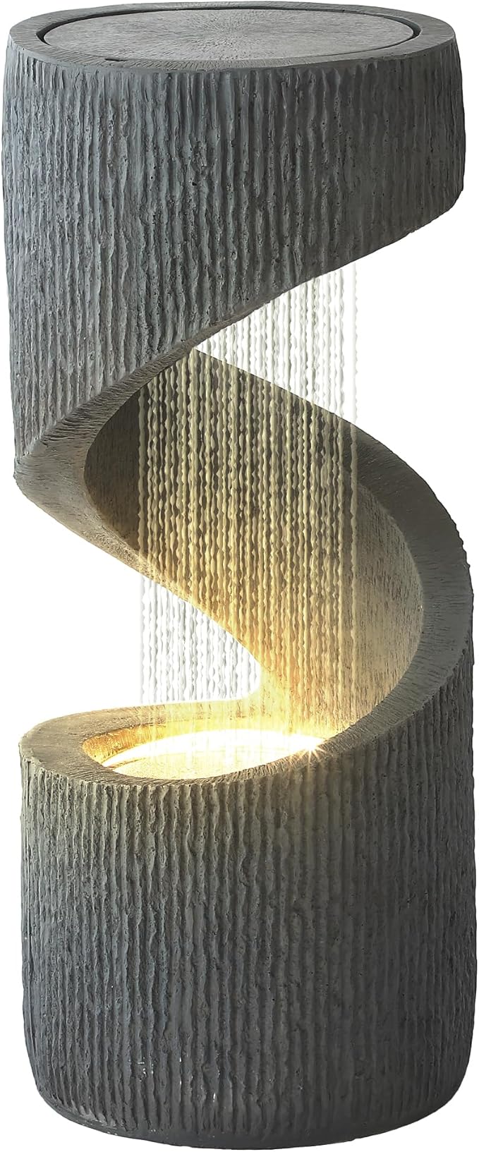 31.9" Outdoor Garden Water Fountain, S-Shaped Cascading Fountains and Waterfalls with LED Lights & Splash-Proof Net, Indoor/Outdoor Floor Standing Water Feature for Patio, Backyard, Home Decor