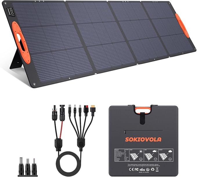 SOKIOVOLA N-Type 16BB 220W Portable Solar Panel for EF/Jackery/Bluetti/Anker Power Station, IP68 Waterproof Foldable Solar Panel ETFE 25% High Efficiency for Outdoor Camping RV Trip by SOKIOVOLA