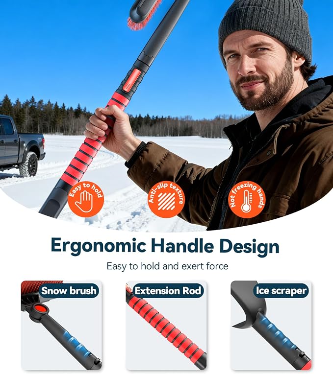 TrySpace All-Around High-Efficiency Cleaning 39 inch Extendable Snow Brush and Ice Scraper with Squeegee, Ice Scrapers for Car Windshield, Truck, SUV Snow Removal Tool, Winter Car Accessories - Image 5