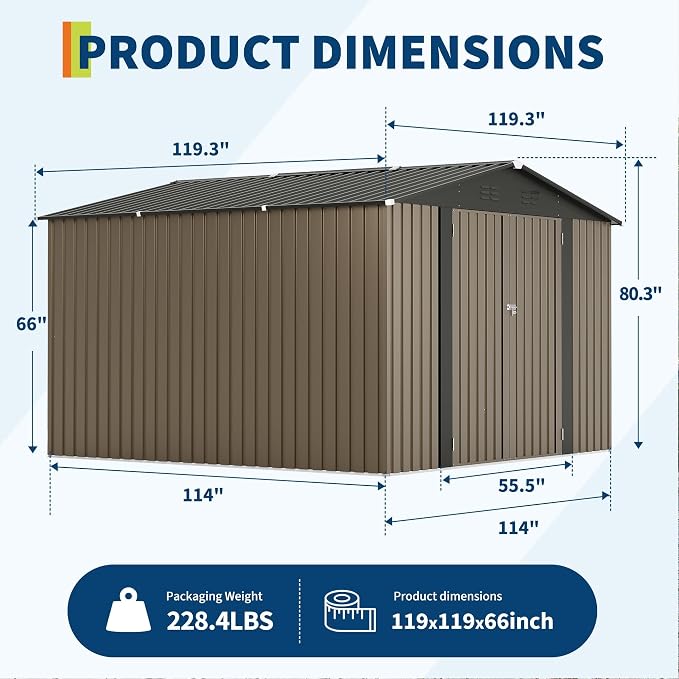 10 X 10 FT Outdoor Storage Shed,Metal Garden Sheds&Outdoor Storage, Lockable Gable Roof Garden Tool Shed, All-Weather Resistant Storage Unit for Bikes, Ladders, Patio Supplies & Garden Essentials - Image 9