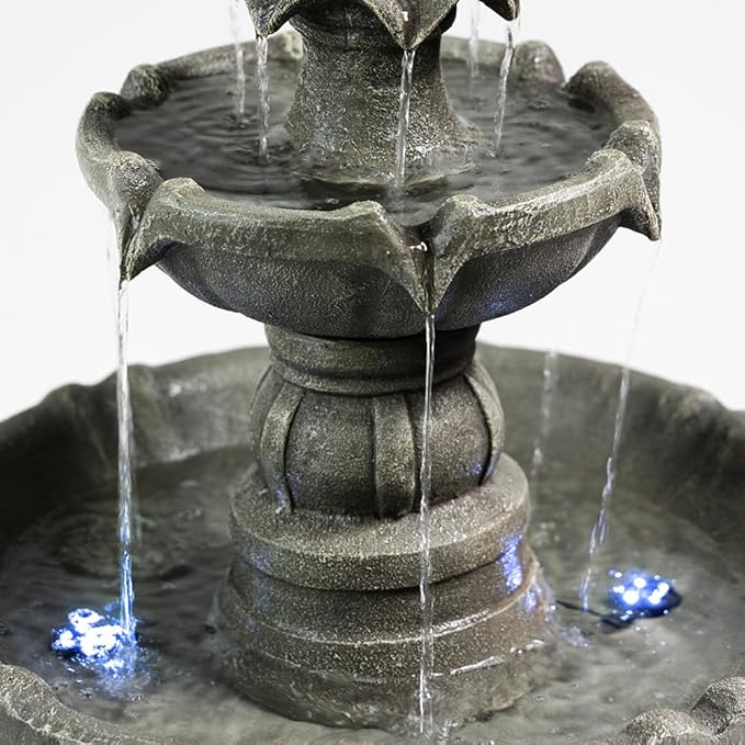 3 Tiered Outdoor/Indoor Water Fountains –42.2 in. Tall, Like Stone Bird Bath for Outside, Elegant Waterfall Feature for Garden, Yard, Patio, Home Decor (Grey)