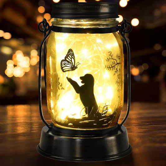 kyoryuger Dog Solar Lanterns Retriever Dog Solar Lights Golden Retriever Gifts for Women Men Dog Lovers Gifts Decorative Hanging Dog Lanterns with Stake for Yard Garden Decor Outdoor Dog Light