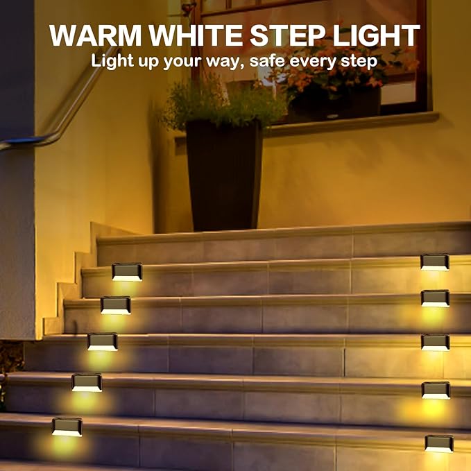 Solar Deck Lights Outdoor, 12 Pcs Solar Step Lights, Waterproof LED Solar Lights for Outdoor Stairs, Step, Fence, Yard, Patio, Railing, Garden and Pathway