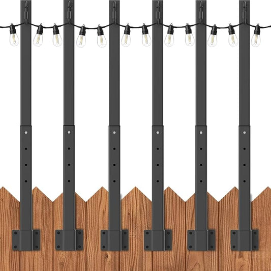 AILBTON 4 Pack Suspension Outdoor String Light Poles for Outside String Lights Hanging,with Clip and Holder,Light Post Mounting Stand for Patio Fence Wall Garden Backyard Deck