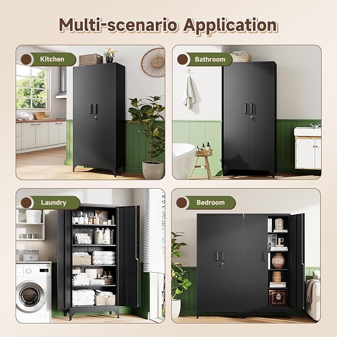 Letaya 71" H Metal Storage Cabinet with 2 Doors and 4 Shelves,Tall Kitchen Pantry Cabinets,Utility Pantry Organizers for Cupboard/Dining/Bathroom/Home Office/Garage, Steel Tool Cabinets - Image 8