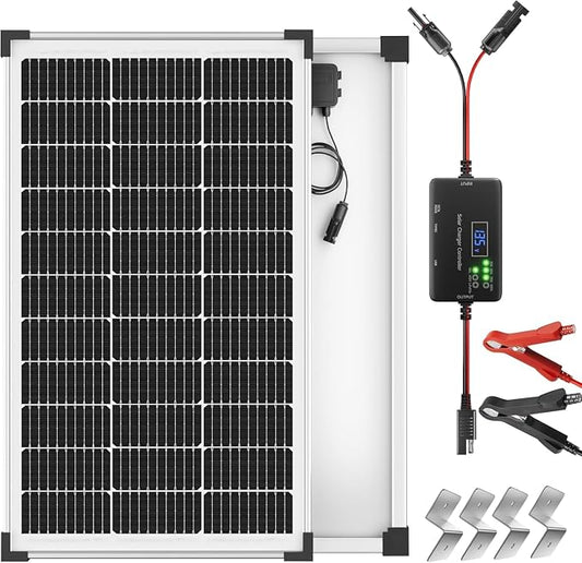 Voltset Solar Panel Charger Kit: 100W 12V Solar Panel with 20A Solar Charge Controller, Monocrystalline Solar Panel for RV Battery Car Trailer Marine Boat Caravan and Other Off Grid System by Voltset