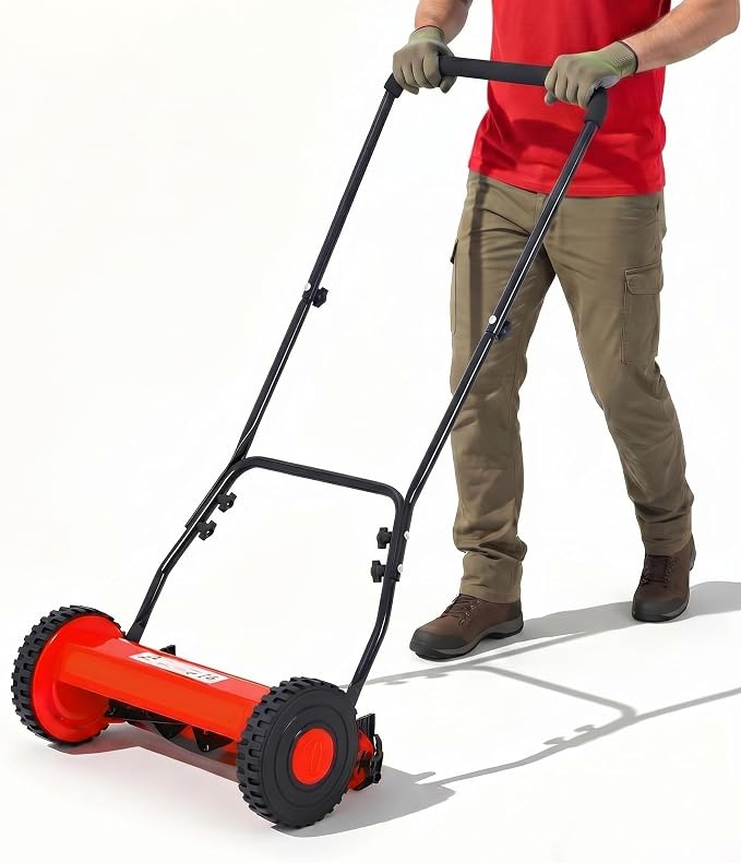 16" Push Lawn Mower, Manual Hand Push Lawn Mower Without Grass Catcher, Lightweight & Portable Walk-Behind Mower for Small Yards, Garden & Patio by GarveeTech