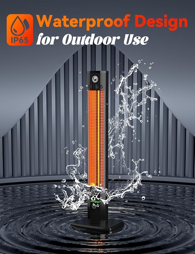 BALKO 42INCH Outdoor Heater, 9 Heat Levels & 540Min Timer, Child Safety Lock, IP65 Waterproof Garage Heater, 1500W Infrared Heating,Tip-Over & Overheat Protection, Patio Heaters for Outdoor Use Indoor