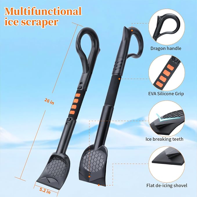 25.8'' Larger Ice Scrapers for Car Windshield | Dang Near Indestructible Ice from Scrape Frost and Ice |3-in-1 Emergency Snow Shovel | Detachable Remover with Foam Grip for Small Cars, Trucks, SUVs - Image 4
