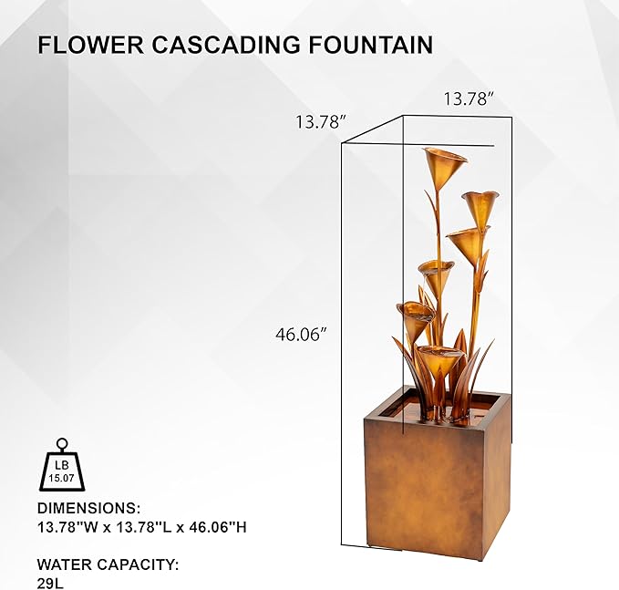 XBrand 46-Inch Sculptural Metal Multi-Tier Flower Water Fountain, Bronze