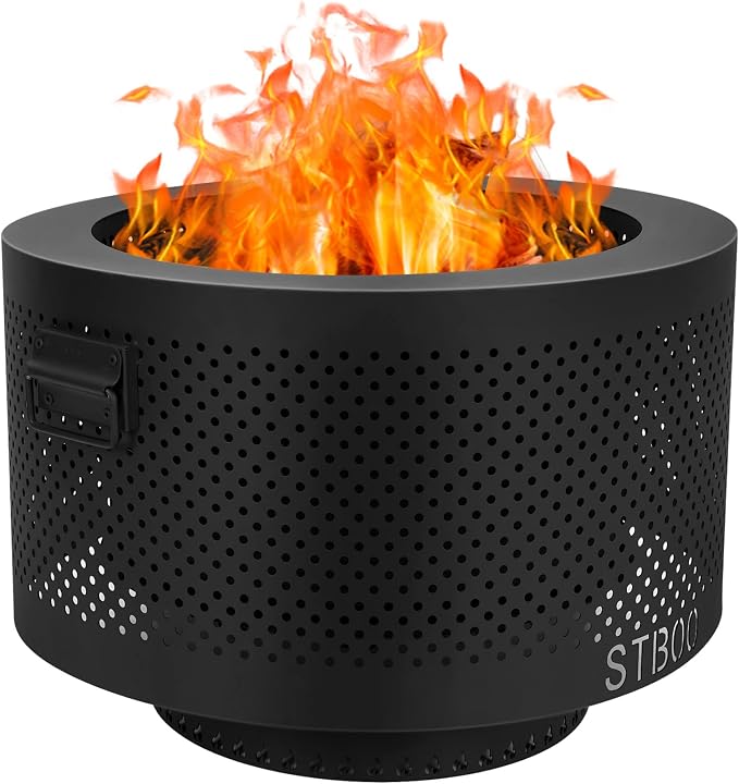 24 Inch Smokeless Fire Pits for Outside with Portable Carrying Storage Bag, Low Smoke Outdoor Fireplace for Bonfire Picnic Backyard on Beach, Black, XL by STBoo
