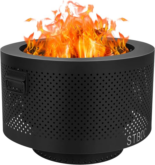 24 Inch Smokeless Fire Pits for Outside with Portable Carrying Storage Bag, Low Smoke Outdoor Fireplace for Bonfire Picnic Backyard on Beach, Black, XL by STBoo