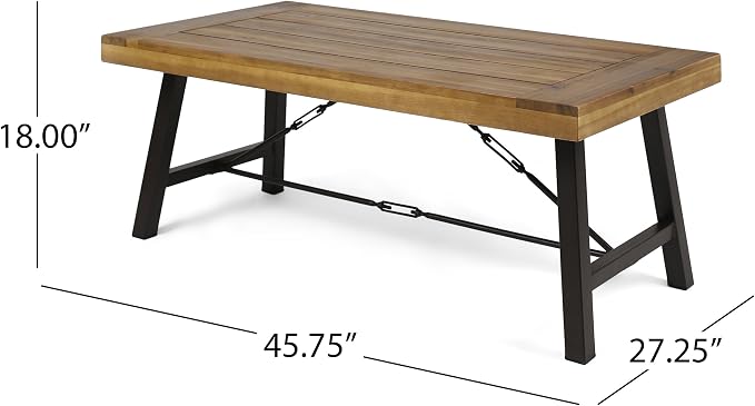 Christopher Knight Home Catriona Outdoor Acacia Wood Coffee Table, Teak Finish / Rustic Metal Brown and Black - Image 3
