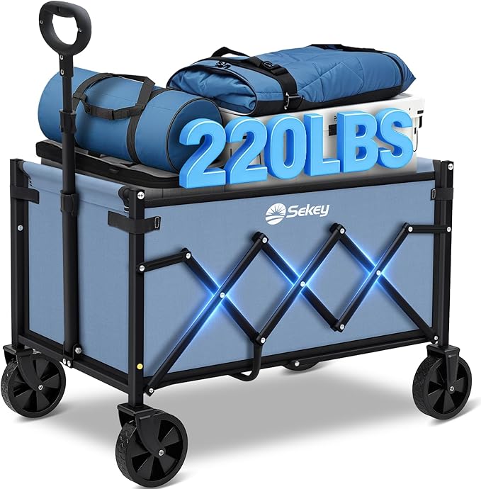Sekey Wagon Cart with Wheels with 220LBS Capacity,Heavy Duty Wagon Carts Foldable,Lightweight Utility Portable Cart for Grocery, Shopping, Garden, Camping. Blue by Sekey