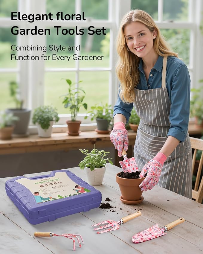 Grenebo 12-Piece Womens Gardening Tools Gift Set, Rust-Proof & Heavy-Duty Garden Tools with Durable Carrying Case, Fashionable & Thoughtful Gardening Gifts for Women&Men (Purple) - Image 8