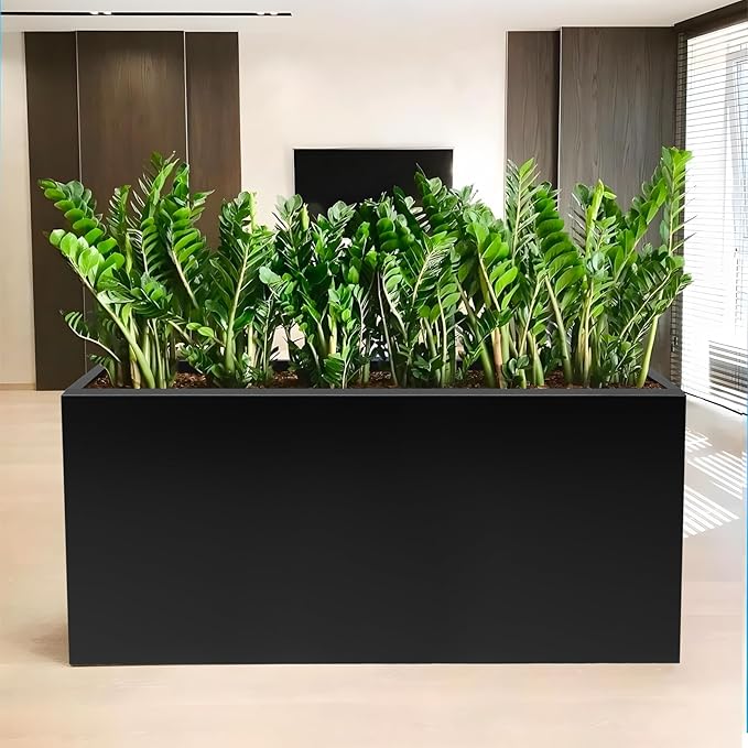 40"x16"x24" Steel Planter Box, Heavy Duty Galvanized Metal Planter with Drainage Hole, Rust-Resistant Indoor & Outdoor Planter for Patio, Balcony, Garden Black