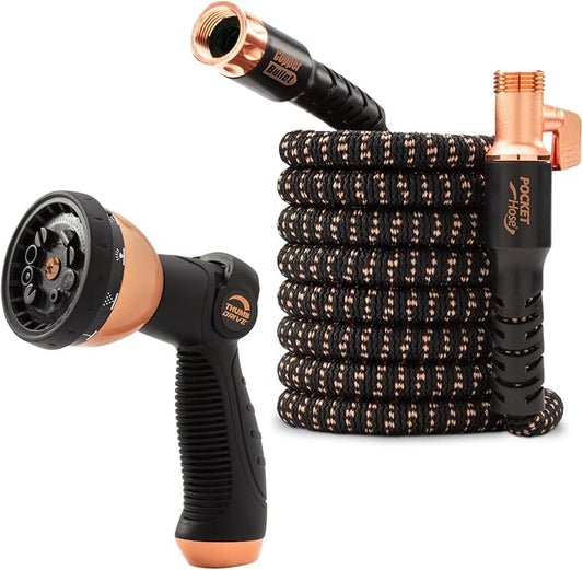 Pocket Hose 50 FT Copper Bullet Expandable Garden Hose w/10 Pattern Thumb Spray Nozzle AS SEEN ON TV 650psi 3/4 in Patented Lead-Free Ultra-Lightweight Solid Copper Anodized Aluminum by PocketHose