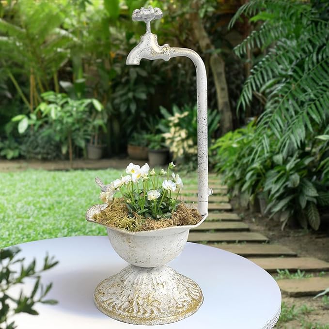 Unique Planters for Indoor Outdoor Plants, Rustic Succulent Planters, Outdoor Flower Pots, Indoor Succulent Plant Pots, Metal Tap Design, Home and Garden Decor (White)