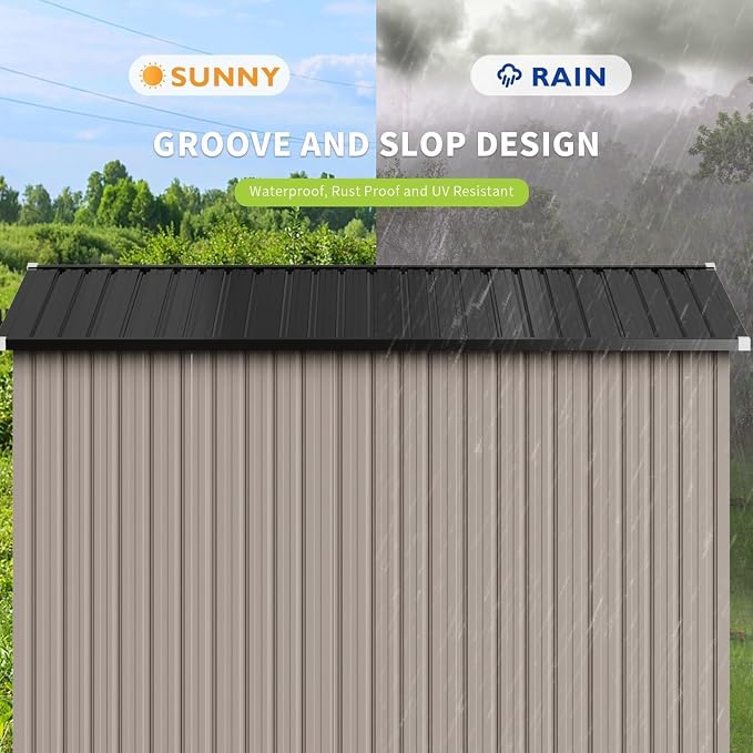 Aoxun 10x8 FT Outdoor Storage Shed with Double Hinged Large Door Utility Garden Shed with Lockable Door & Sloped Roof Metal Sheds Outdoor Storage for Garden, Backyard, Patio and Backyard, Brown - Image 4