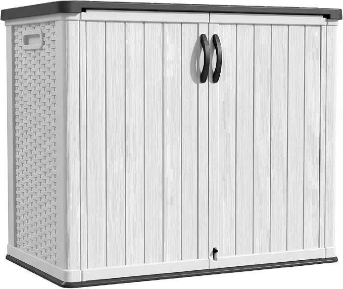 Patiowell 26 Cu.ft Plastic Outdoor Storage Cabinet, Lockable Waterproof Horizotal Storage Shed, Tool Box for Patio, Garden Tools, Garbage Cans, Pool Supplies, Easy Assembly, White(Not Include Shelves) by Patiowell