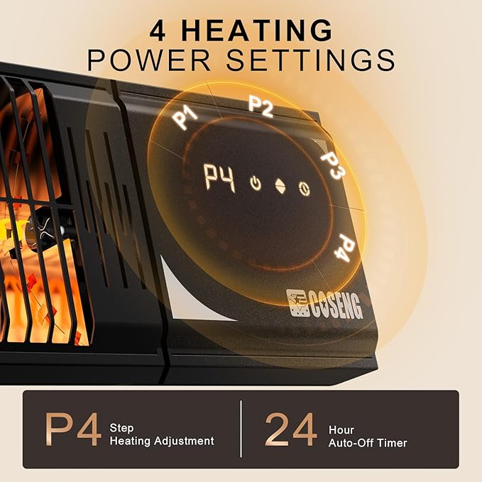 Outdoor Heaters for Patio 1500W, 3s Rapid Heating, IP65 Waterproof, 4 Heat Levels, 24H Timer & Memory Function, Touchscreen Electric Infrared Heater for Backyard, Garage, Deck, Black