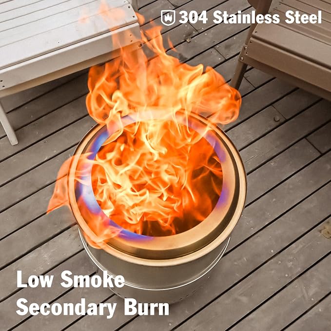 BRIOPAWS Large Smokeless-fire-pit Outdoor | 15 IN | 304 Stainless-Steel-Firepit | Portable Solo Fire Pits for Outside, Camping | Low Smoke Stove | Wood Burning Chimenea, Inclu. Bag, BBQ Forks, Handles - Image 2