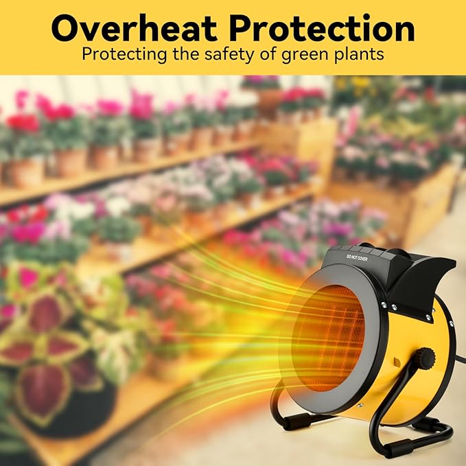 Greenhouse Heater with Thermostat, Outdoor Heaters for Patio, 3 Modes for PTC Ceramic Fast Heating, Overheat Protection, IPX4 Waterproof for Greenhouse, Grow Tents, Patio, Black-Yellow