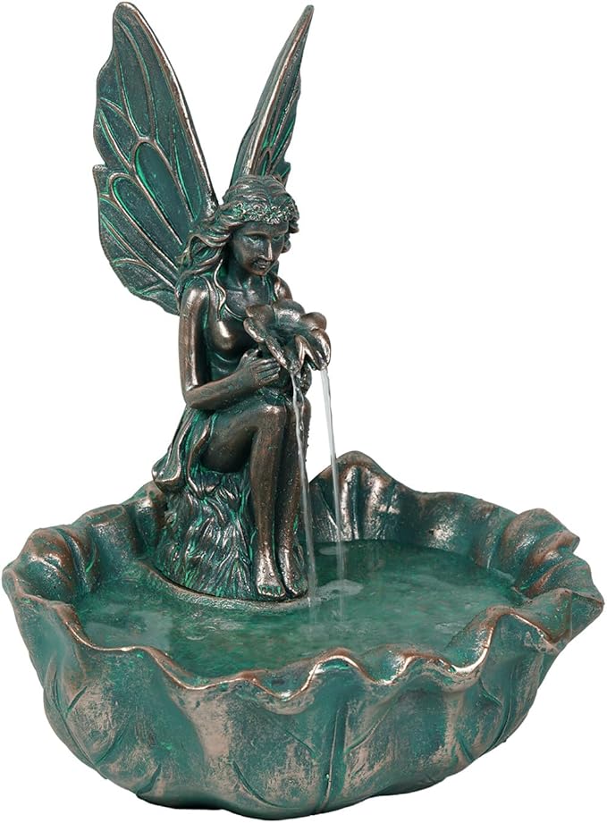 ZMG 14" Angel Fairy Outdoor Water Fall Fountain, Durable Resin Garden Fountain for Home Decor, Office, Gardens, Landscaping, Patios, Balconies, Bronze, Gift Ideas