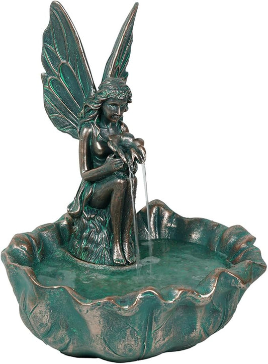 ZMG 14" Angel Fairy Outdoor Water Fall Fountain, Durable Resin Garden Fountain for Home Decor, Office, Gardens, Landscaping, Patios, Balconies, Bronze, Gift Ideas