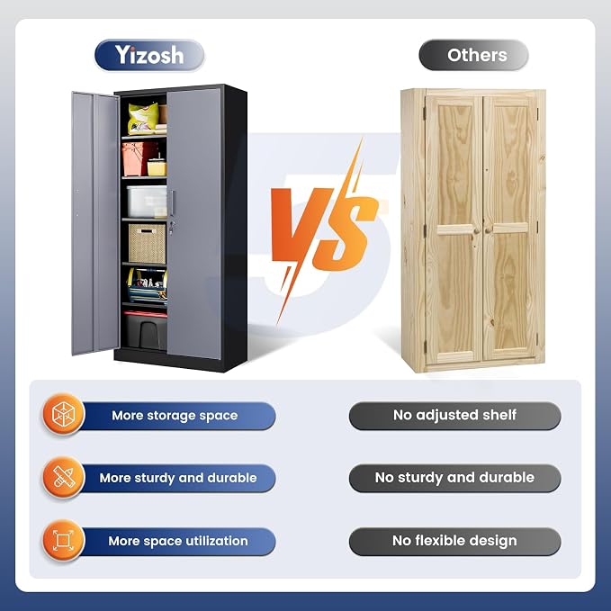 Yizosh Metal Storage Cabinet with Locking Doors and 5 Adjustable Shelves, 72" Garage Storage Cabinet Steel Lockable for Office,Home,Garage - Image 8
