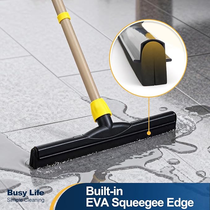 Yocada Floor Squeegee Scrubber Adjustable Telescopic Pole Heavy Duty Household Broom EVA Foam Blade for Garage Courtyard Shower Bathroom Floor Marble Glass Tile Water Foam Cleaning - Image 2
