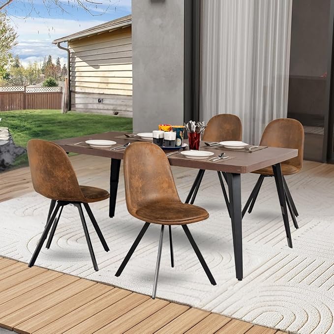 Homy Casa 5-Piece Patio Conversation Dining Set – Mid-Century Style Patio Table with 4 Swivel Cushioned Chairs, Modern Garden Furniture for Deck, Lawn, Garden or Backyard, Brown