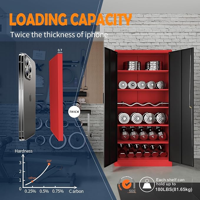 Yizosh Metal Storage Cabinet with Lock Doors and 5 Adjustable Shelves,- 72" Garage Storage Cabinet for Home,Office,Garage,School - Image 5